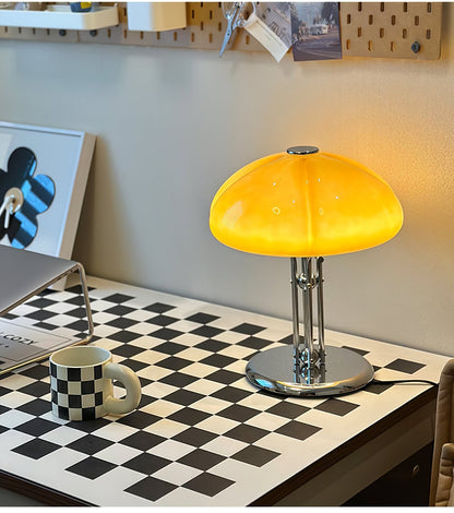 Bauhaus Table Lamp | Amber Glass Shade | Chrome Finish