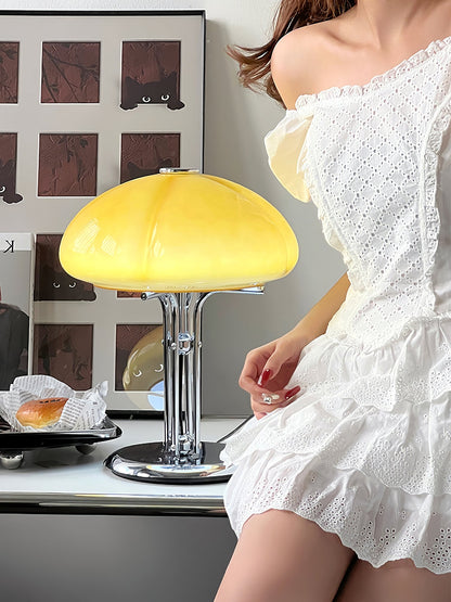 Bauhaus Table Lamp | Amber Glass Shade | Chrome Finish