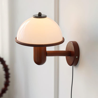 Mushroom Wall Lamp | Oak Wood & White Shade | 2-Pack