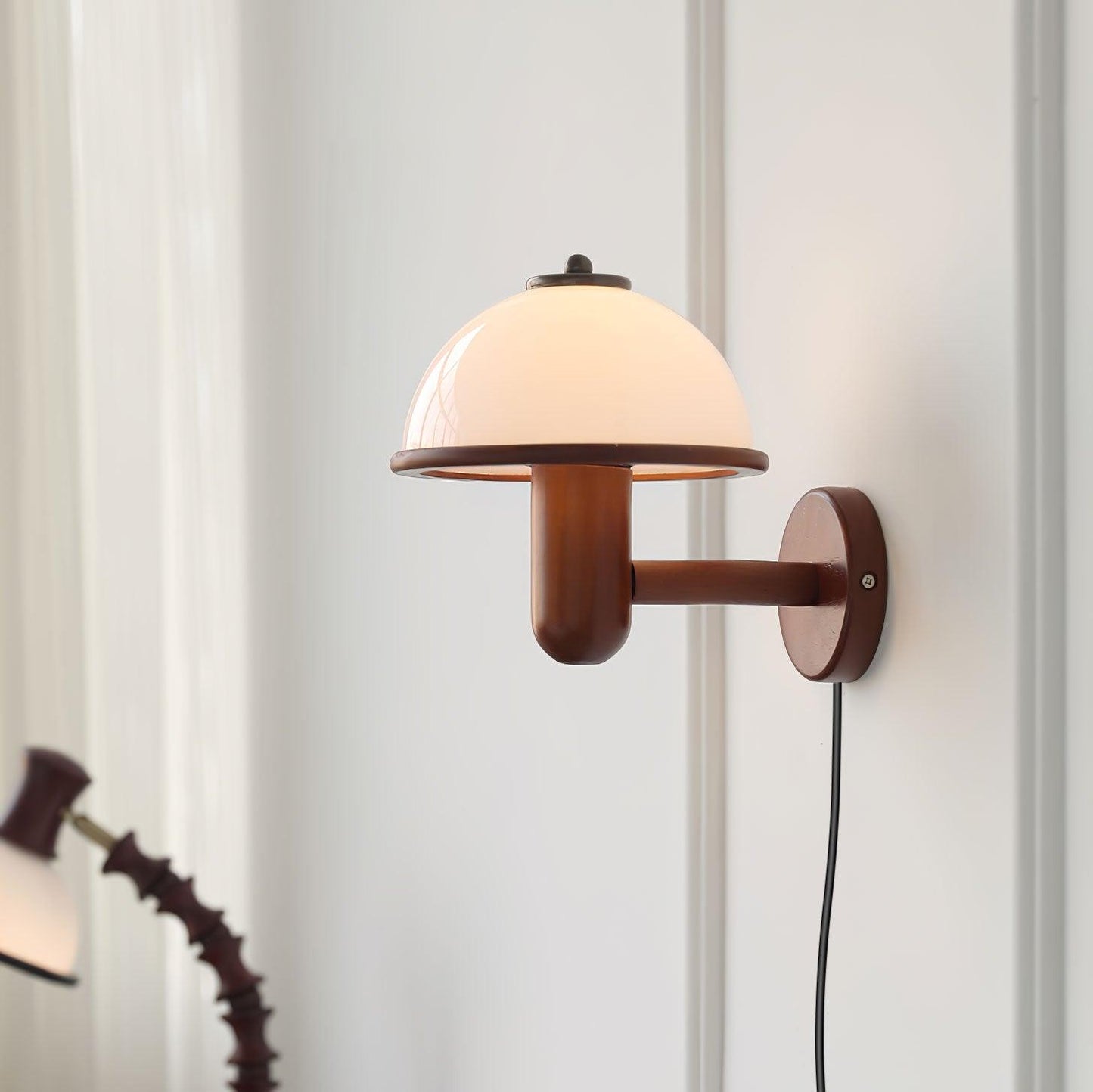 Mushroom Wall Lamp | Oak Wood & White Shade | 2-Pack