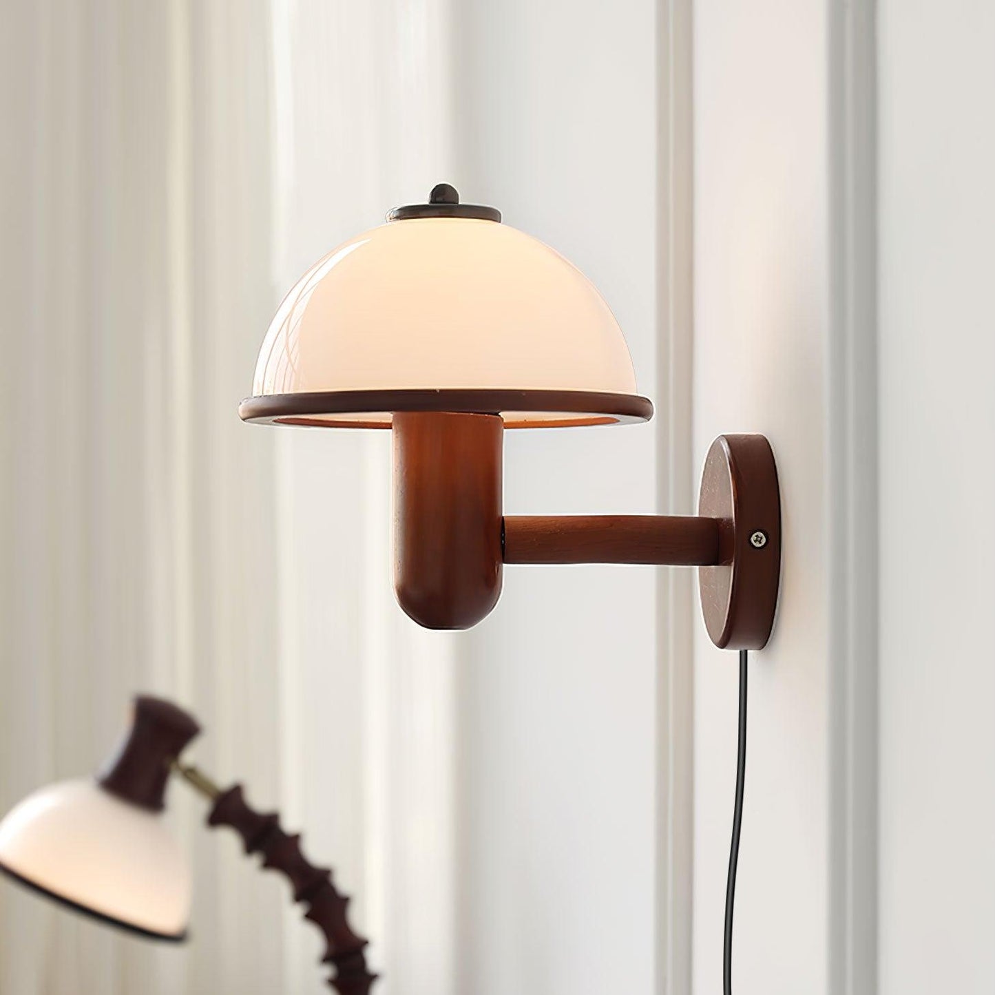 Mushroom Wall Lamp | Oak Wood & White Shade | 2-Pack
