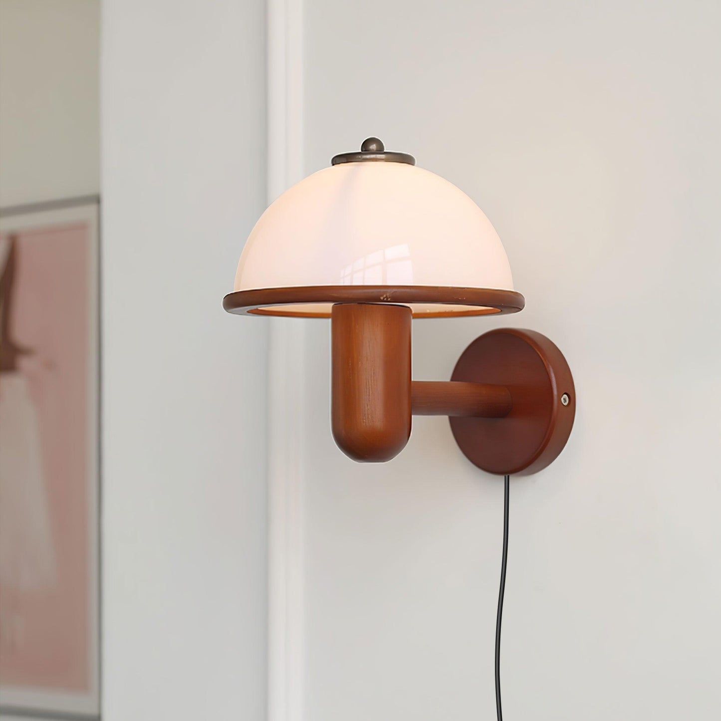 Mushroom Wall Lamp | Dark Oak Wood & White Shade | 20cm Diameter