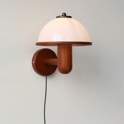 Mushroom Wall Lamp | Oak Wood & White Shade | 2-Pack