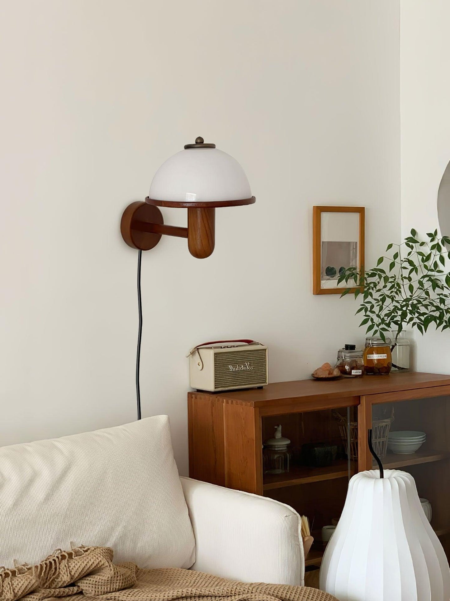 Mushroom Wall Lamp | Oak Wood & White Shade | 2-Pack