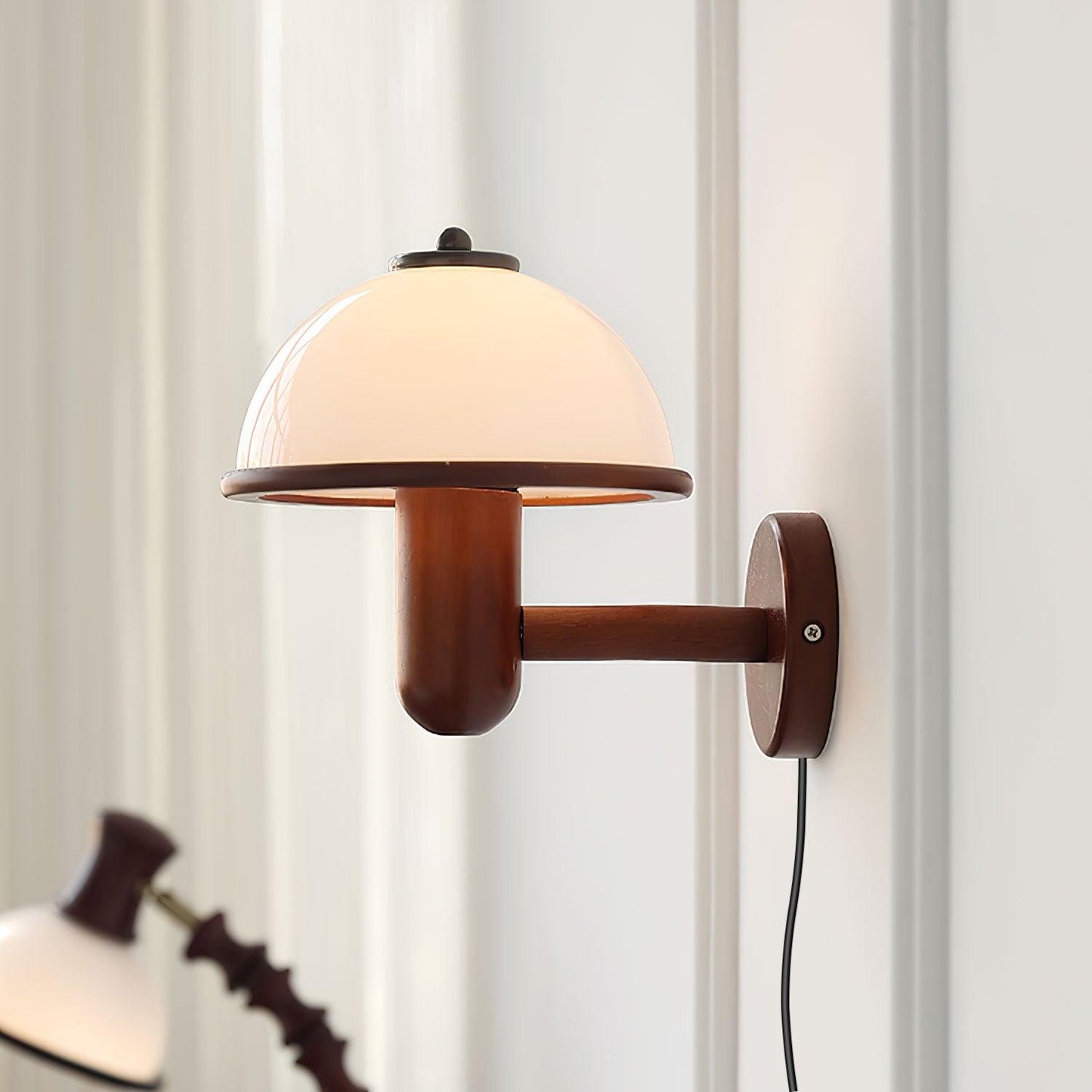 Mushroom Wall Lamp | Oak Wood & White Shade | 2-Pack