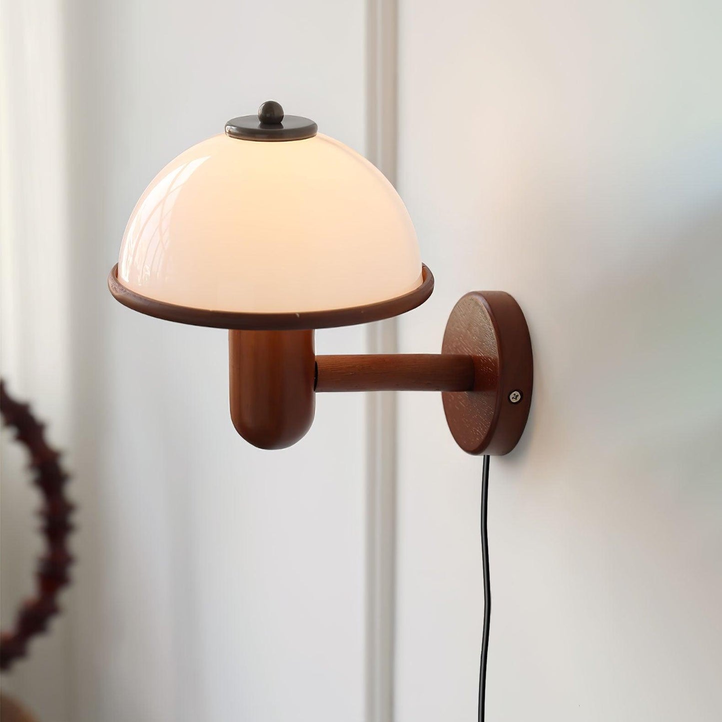 Mushroom Wall Lamp | Oak Wood & White Shade | 2-Pack