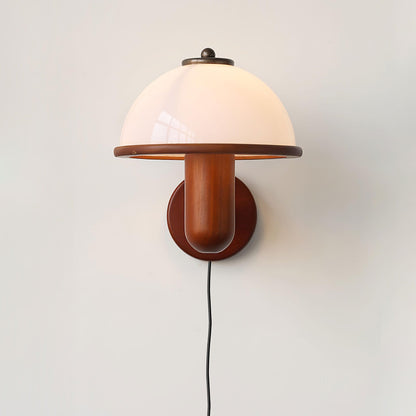 Mushroom Wall Lamp | Oak Wood & White Shade | 2-Pack