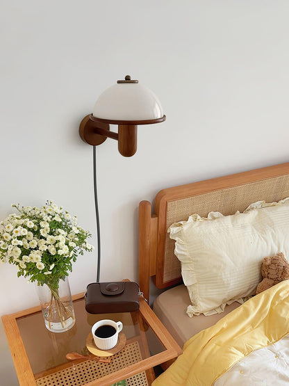 Mushroom Wall Lamp | Oak Wood & White Shade | 2-Pack
