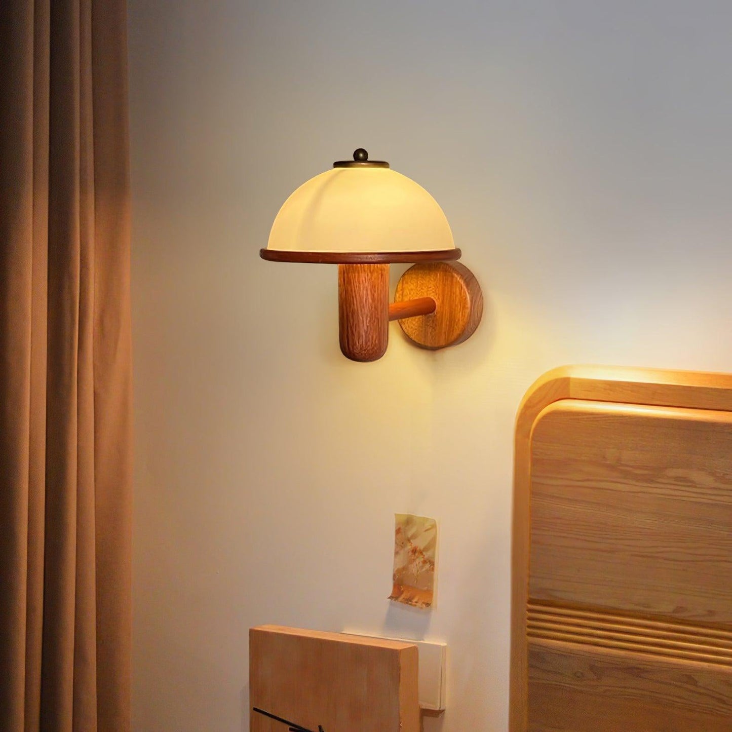 Mushroom Wall Lamp | Oak Wood & White Shade | 2-Pack