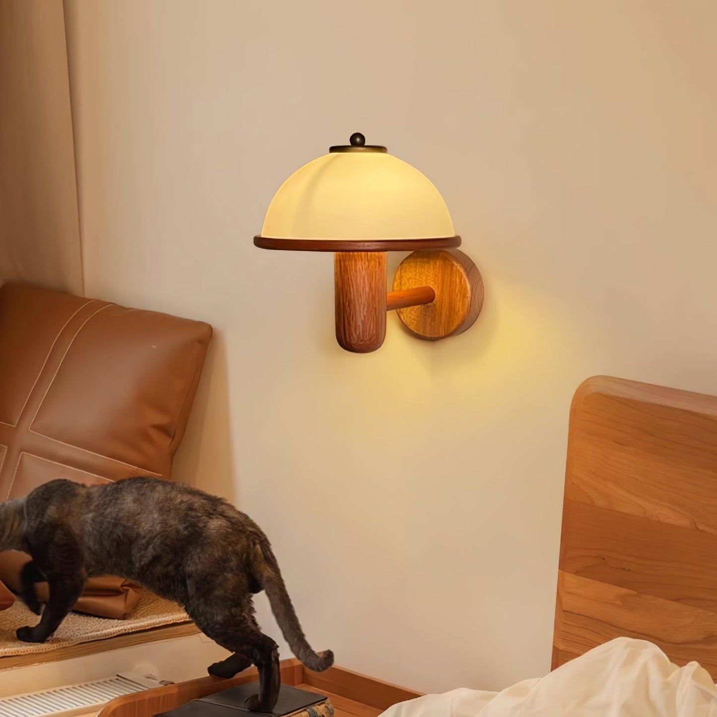 Mushroom Wall Lamp | Oak Wood & White Shade | 2-Pack