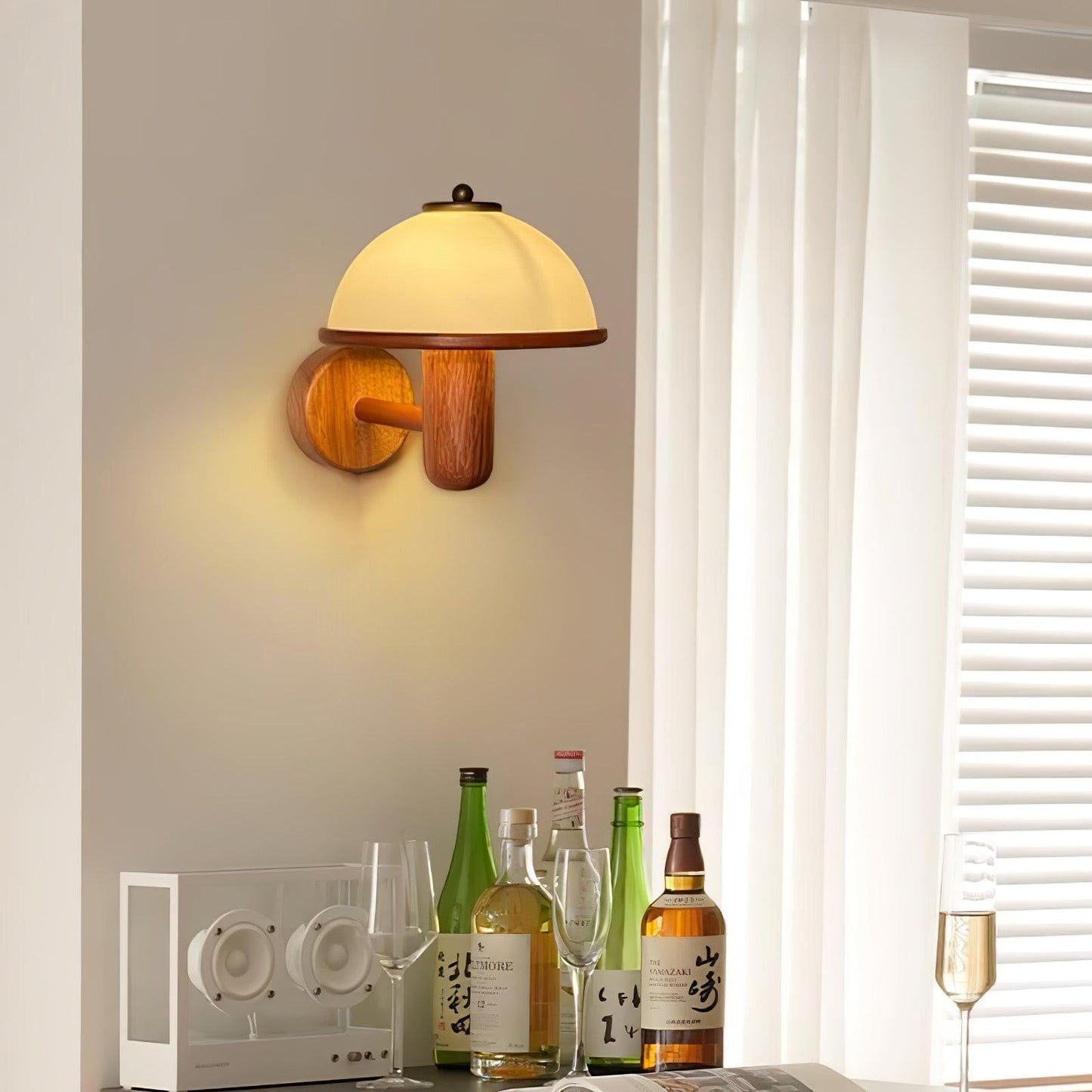 Mushroom Wall Lamp | Oak Wood & White Shade | 2-Pack