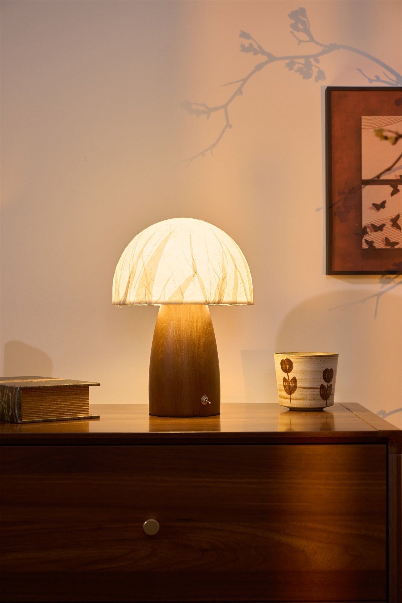 Myco Mushroom Table Lamp | Wooden Base | White Shade