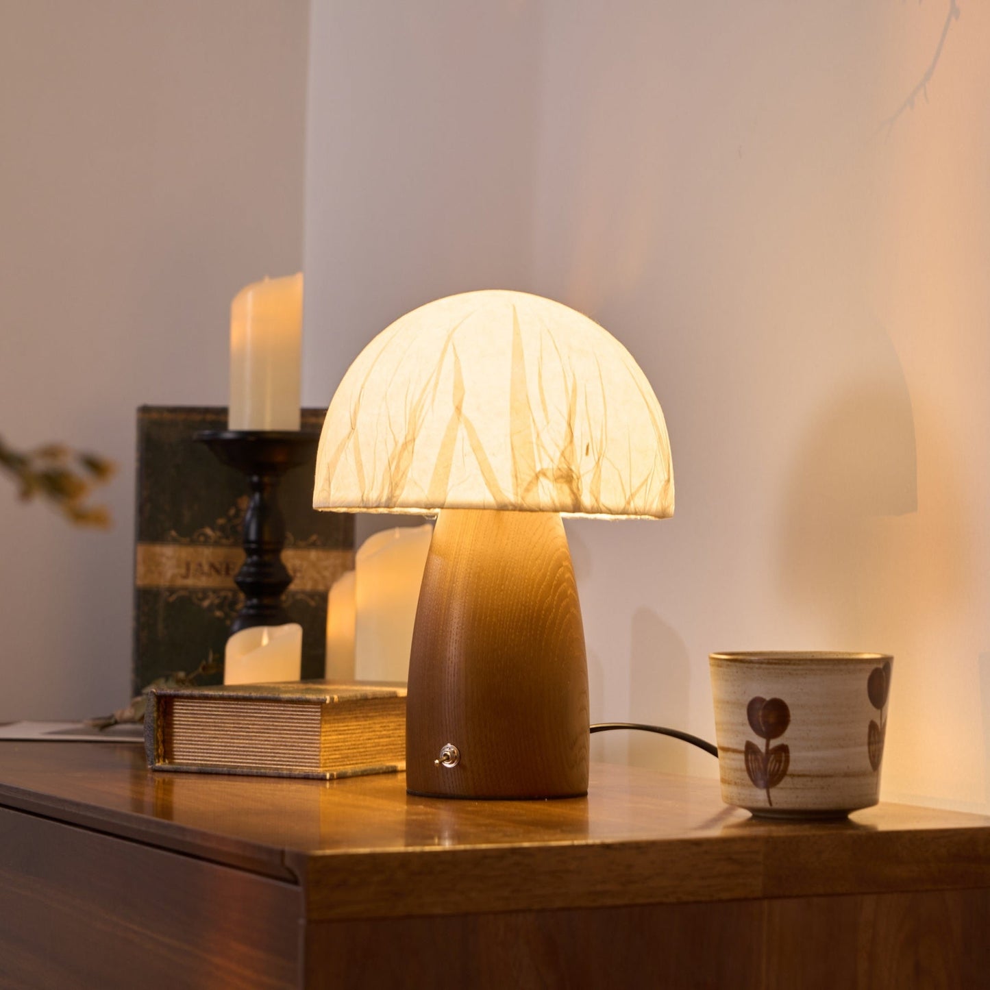 Myco Mushroom Table Lamp | Wooden Base | White Shade