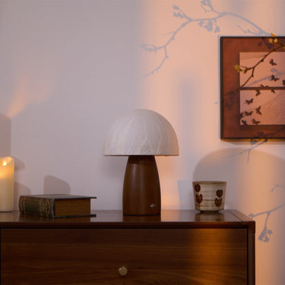 Myco Mushroom Table Lamp | Wooden Base | White Shade