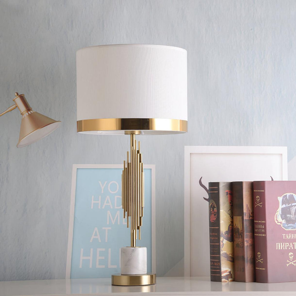 Myrano Table Lamp | Gold Leaf & Marble | White Shade