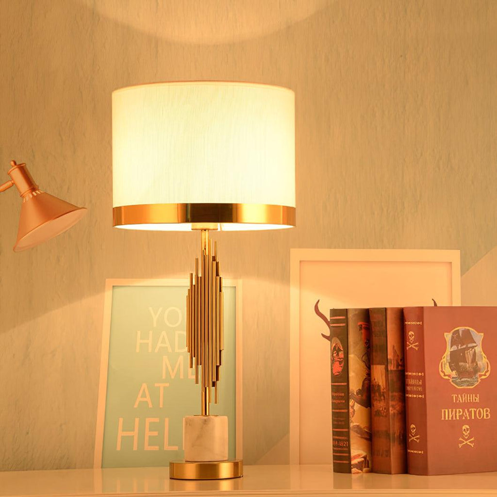 Myrano Table Lamp | Gold Leaf & Marble | White Shade