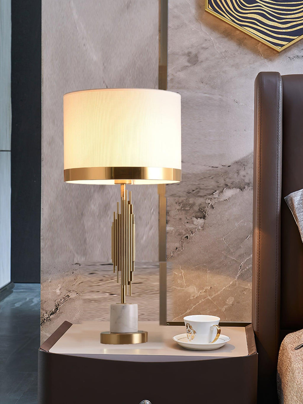 Myrano Table Lamp | Gold Leaf & Marble | White Shade