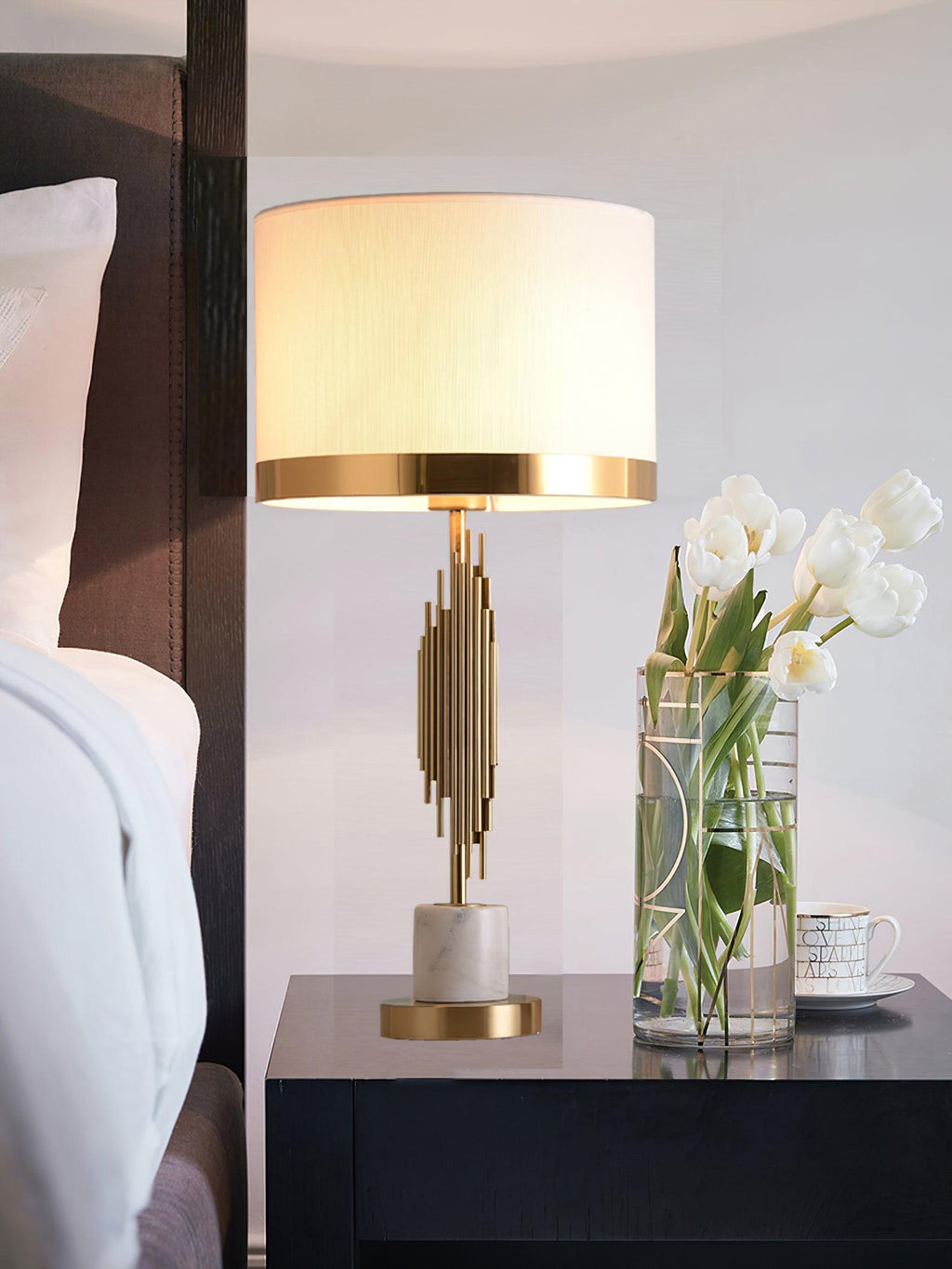 Myrano Table Lamp | Gold Leaf & Marble | White Shade