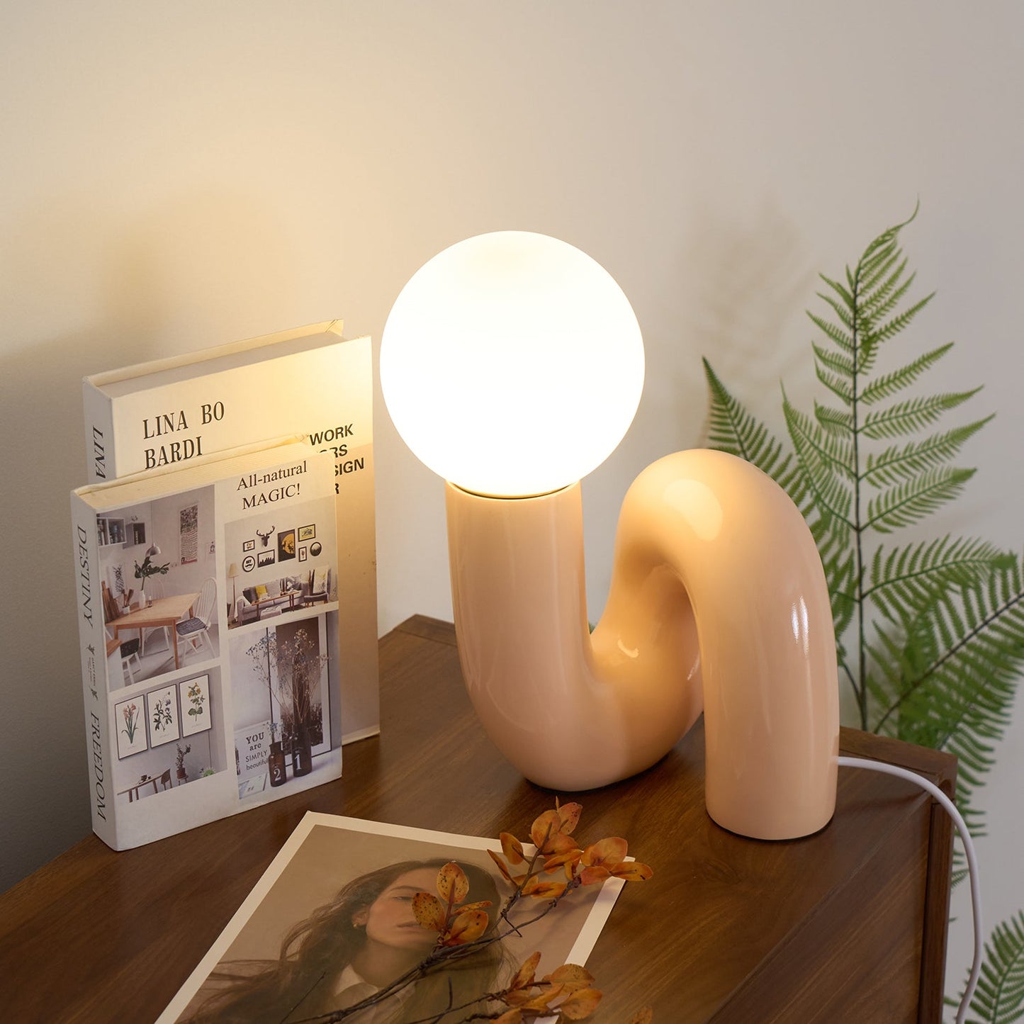 N Shape Table Lamp | Resin & Glass | Pink, Blue, White, Dark Red