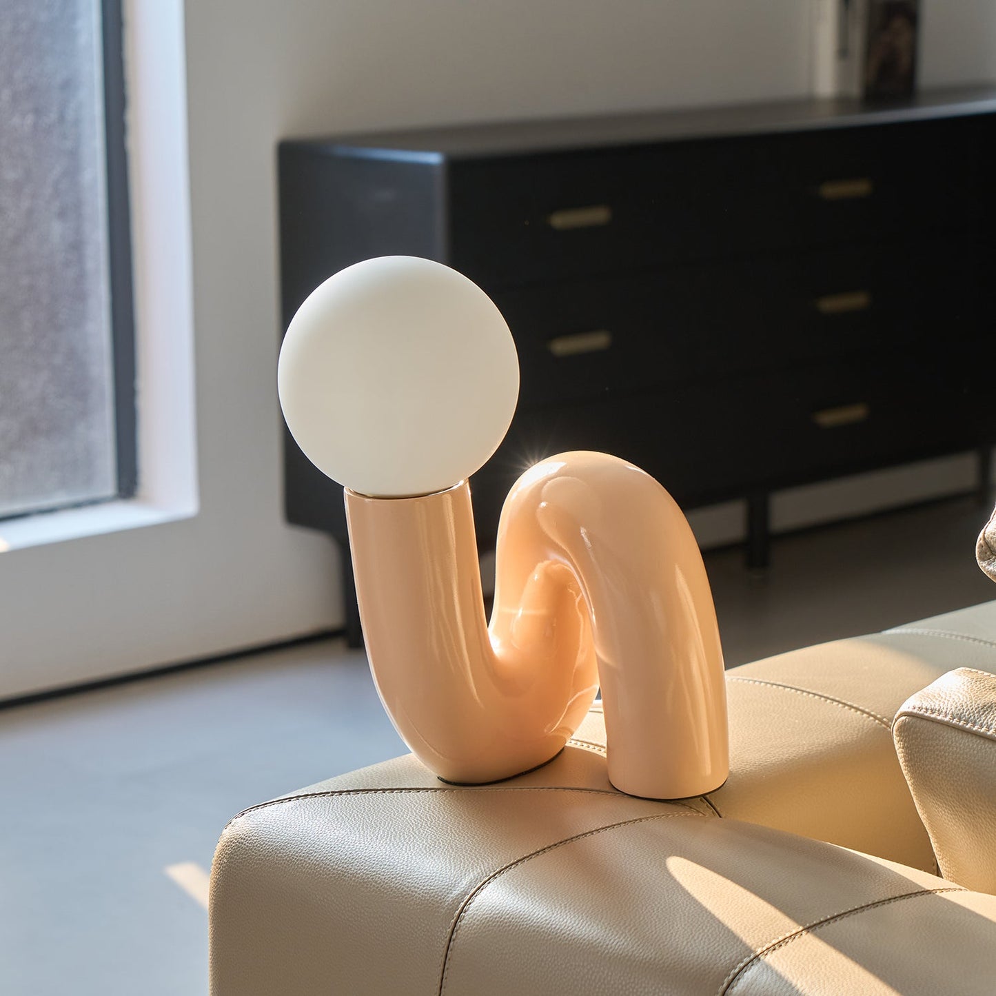 N Shape Table Lamp | Resin & Glass | Pink, Blue, White, Dark Red