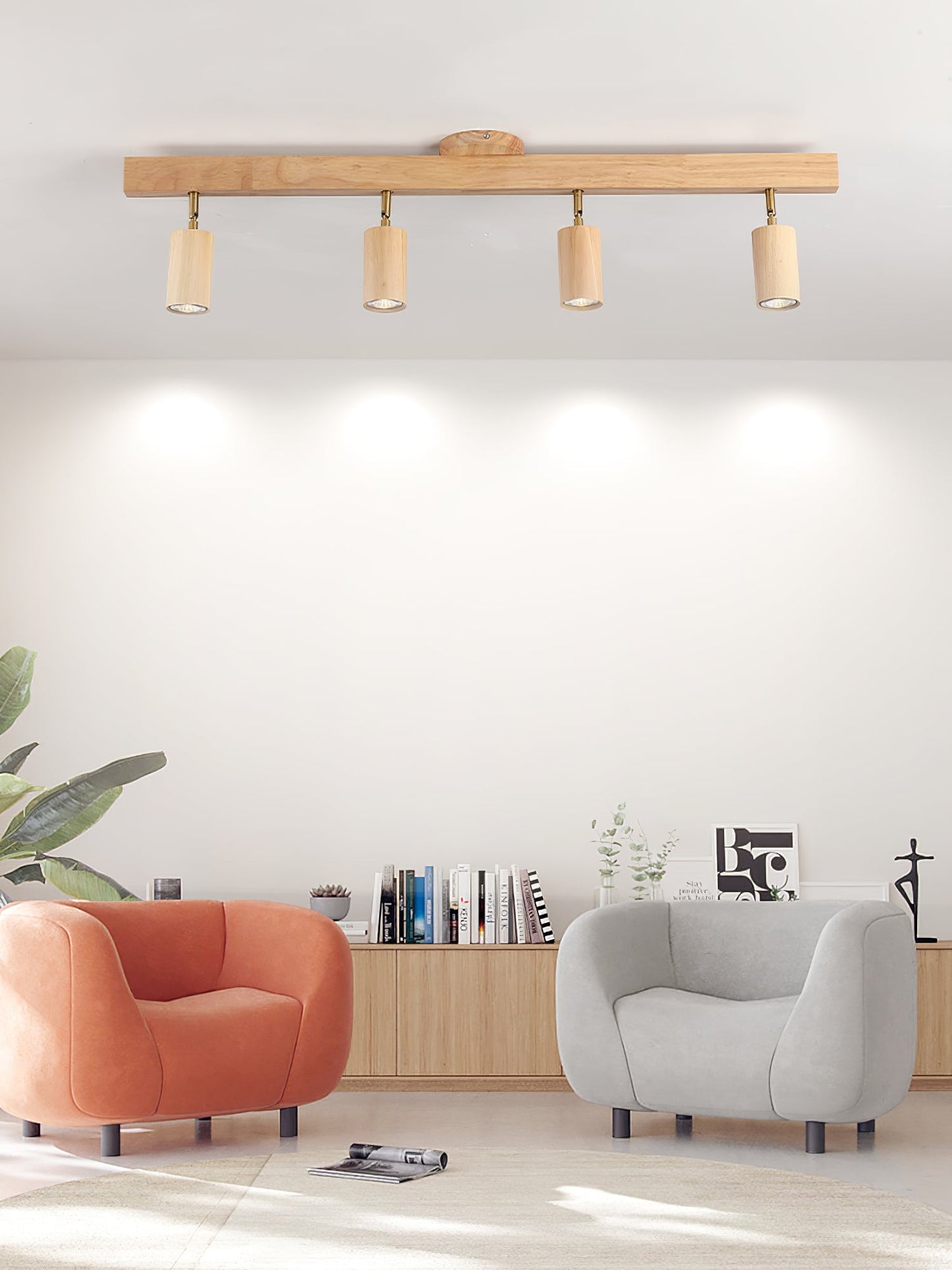Natural Wood Beam Spotlight | Walnut Finish | 2 to 5 Heads Available