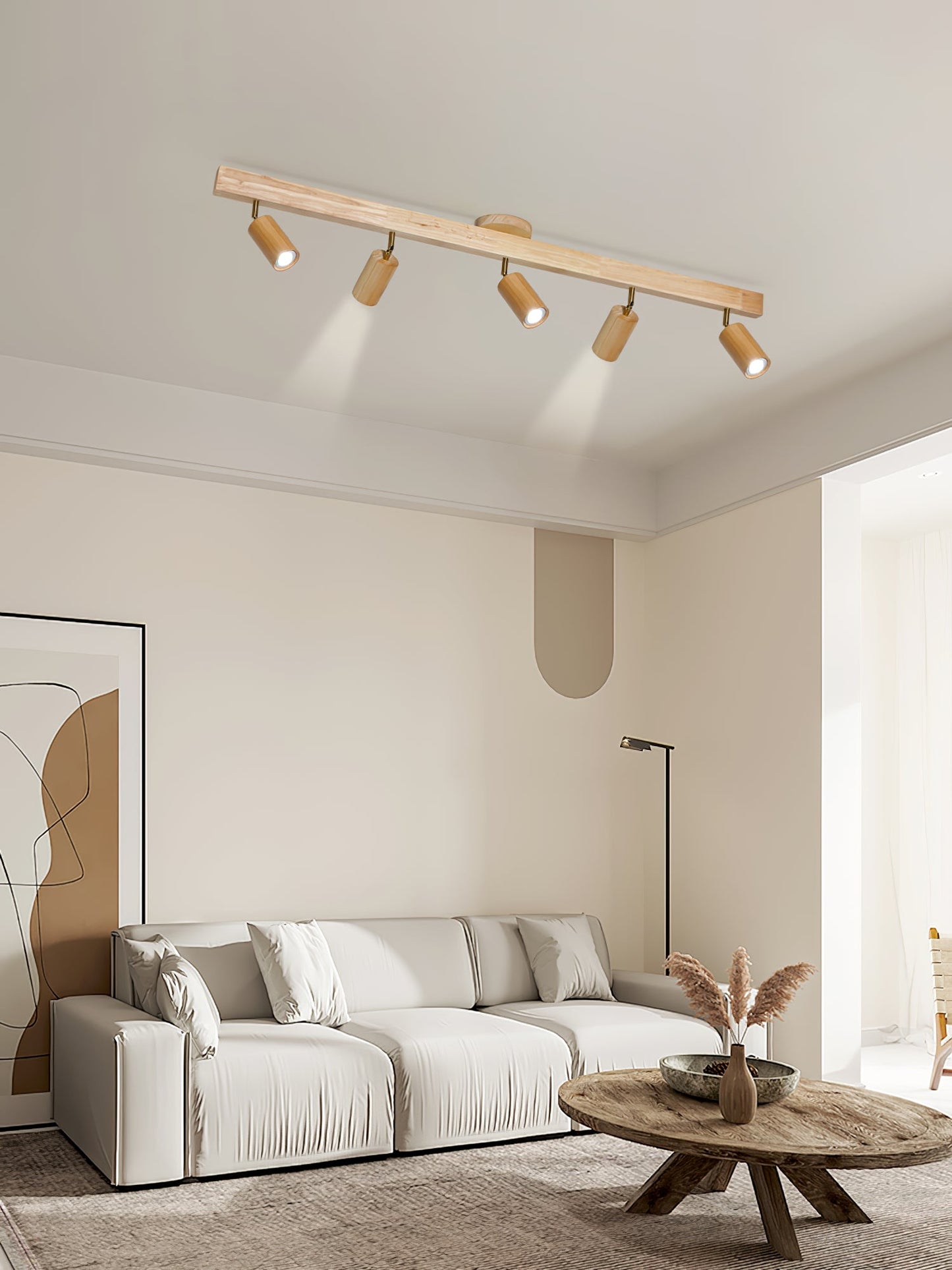 Natural Wood Beam Spotlight | Walnut Finish | 2 to 5 Heads Available