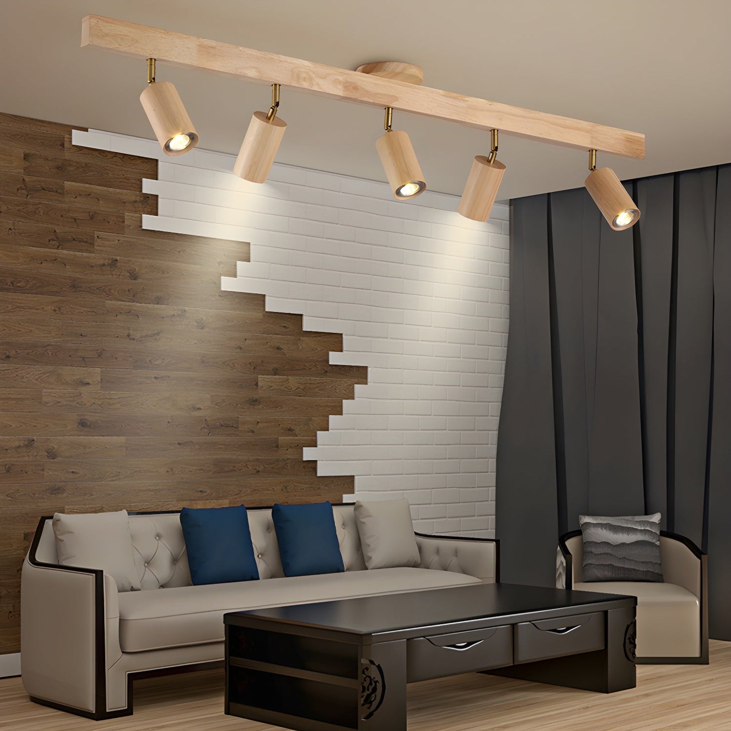 Natural Wood Beam Spotlight | Walnut Finish | 2 to 5 Heads Available