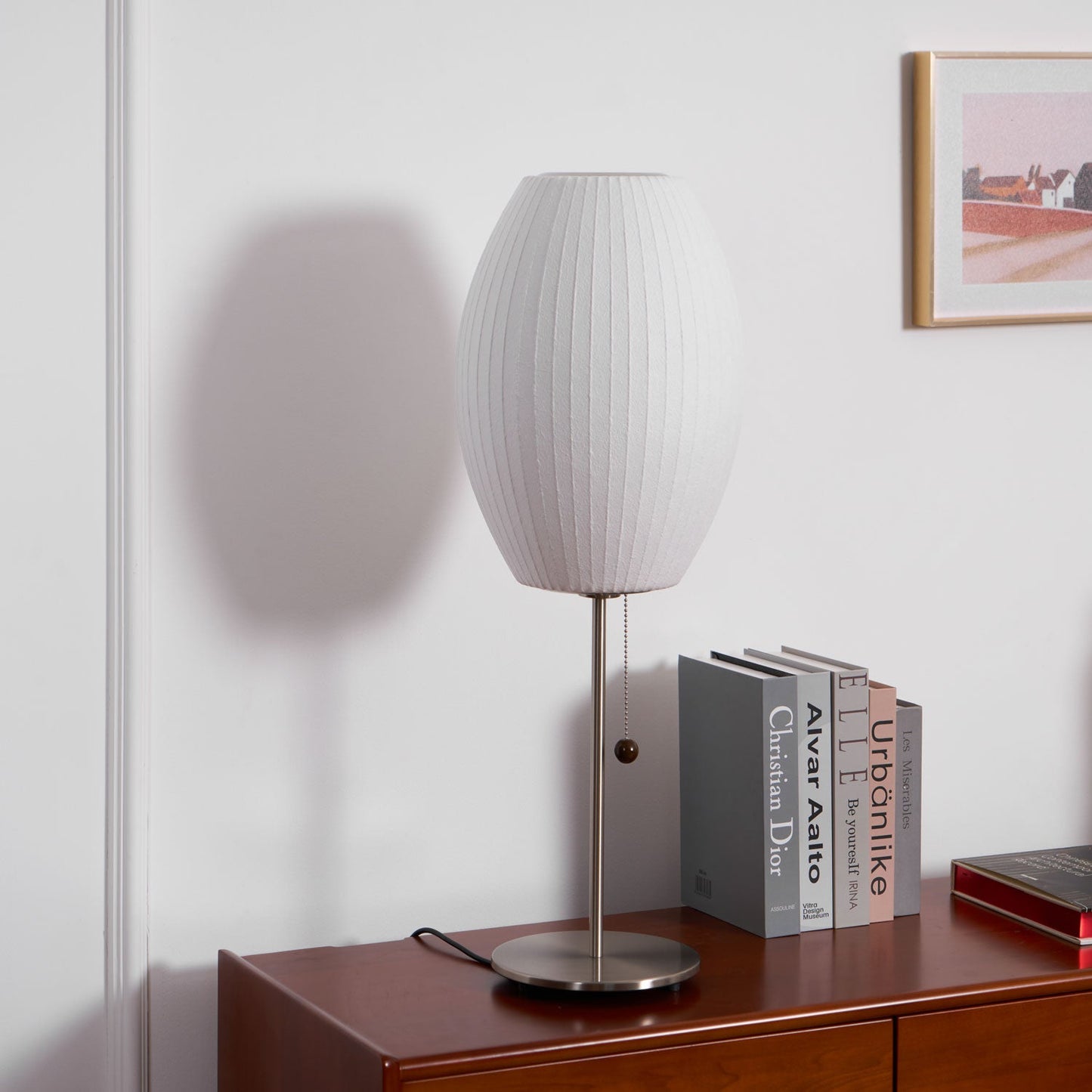 Nelson Table Lamp | Chrome Steel Base & White Shade | Vintage Design