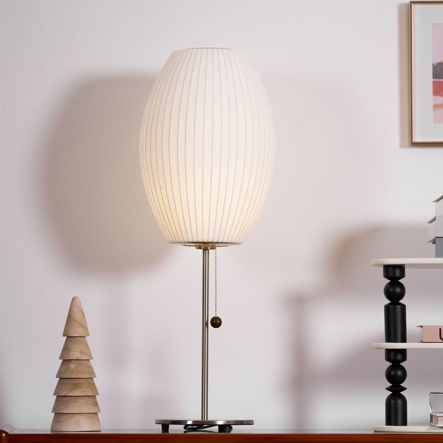 Nelson Table Lamp | Chrome Steel Base & White Shade | Vintage Design