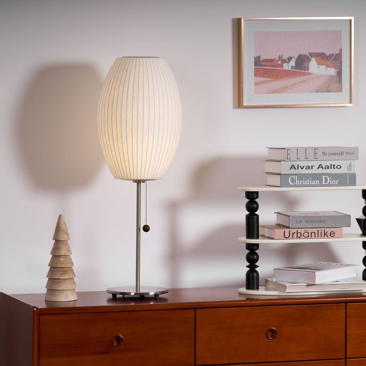 Nelson Table Lamp | Chrome Steel Base & White Shade | Vintage Design