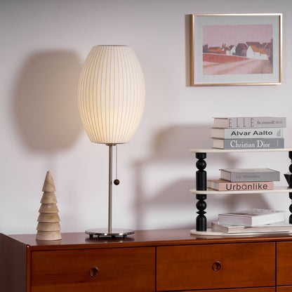 Nelson Table Lamp | Chrome Steel Base & White Shade | Vintage Design