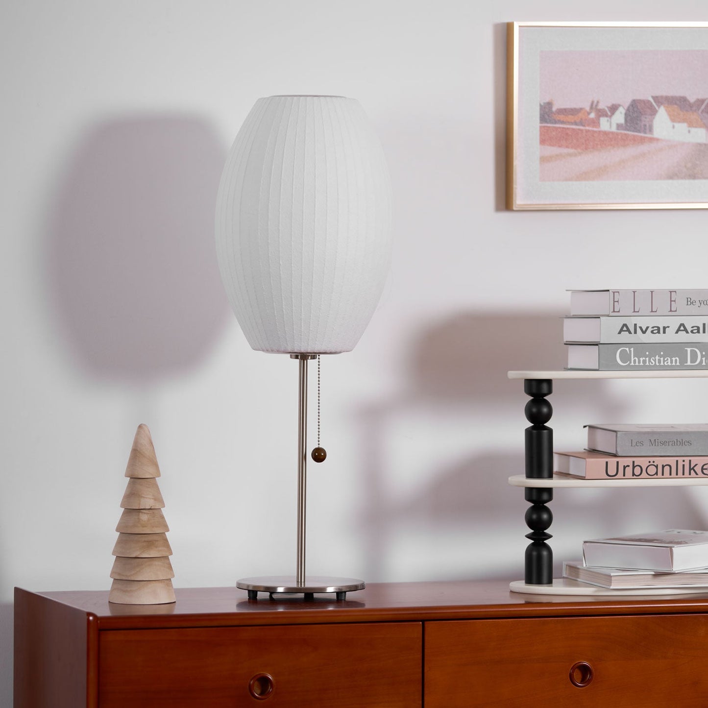 Nelson Table Lamp | Chrome Steel Base & White Shade | Vintage Design