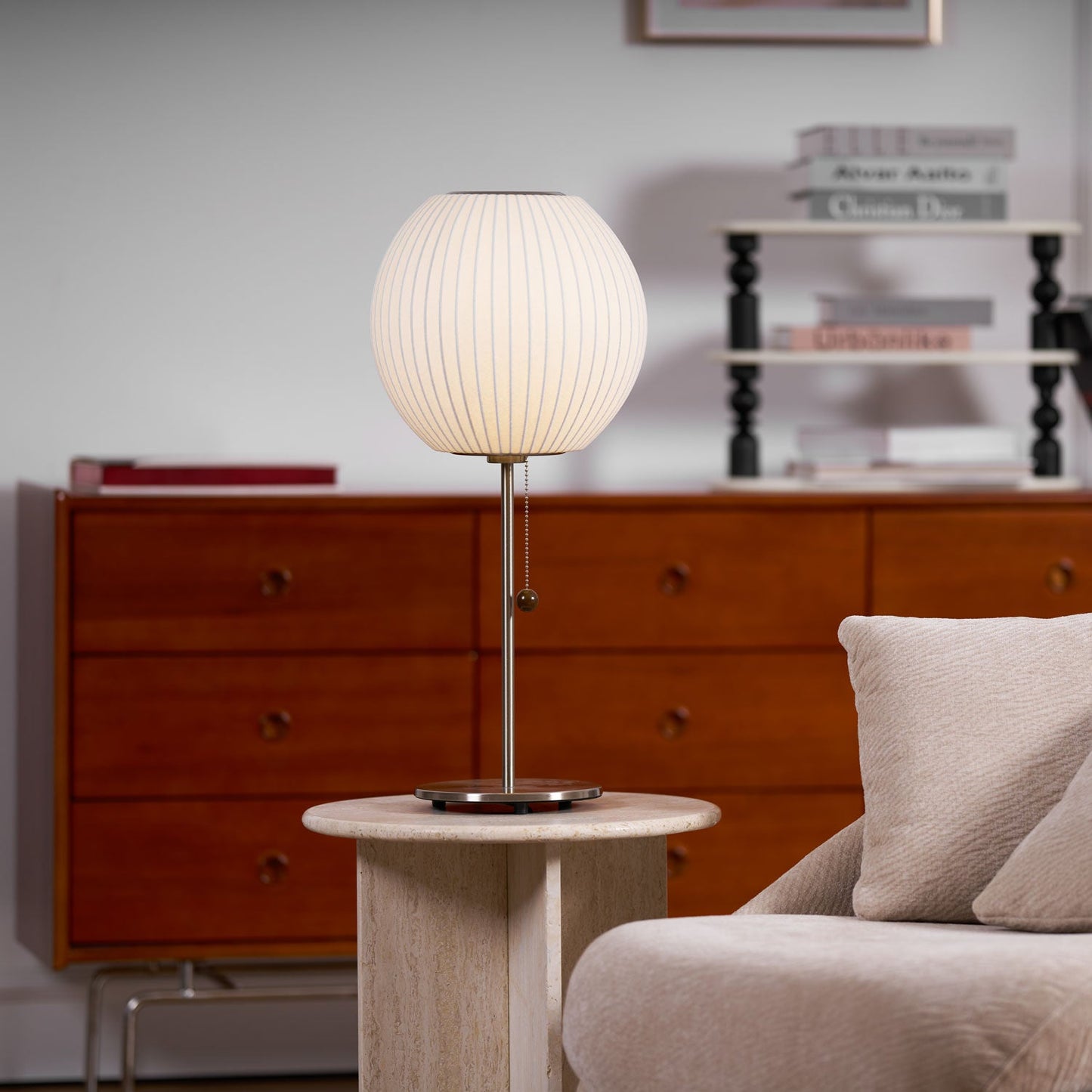 Nelson Table Lamp | Chrome Steel Base & White Shade | Vintage Design