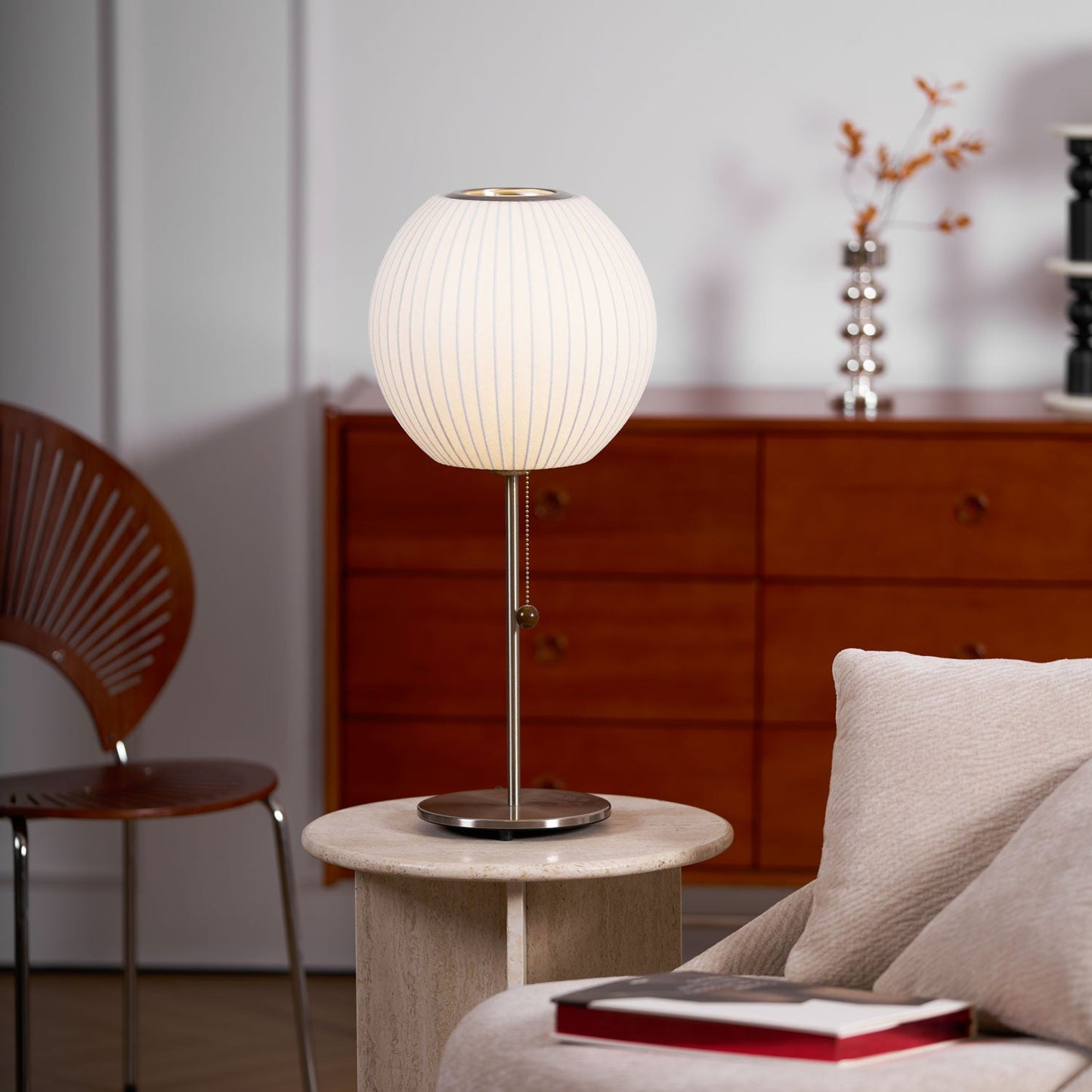 Nelson Table Lamp | Chrome Steel Base & White Shade | Vintage Design