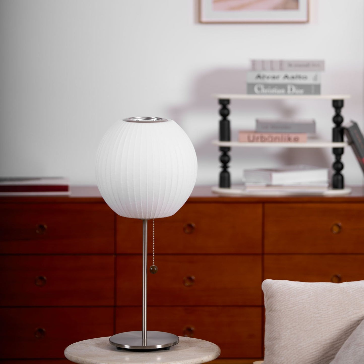 Nelson Table Lamp | Chrome Steel Base & White Shade | Vintage Design