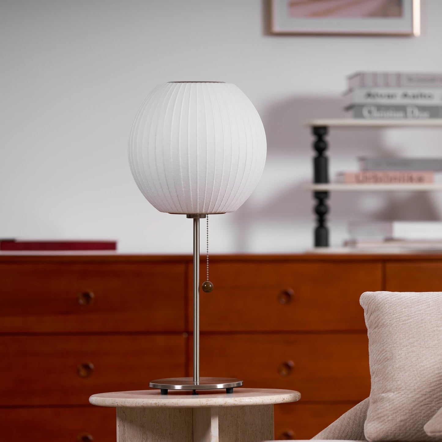 Nelson Table Lamp | Chrome Steel Base & White Shade | Vintage Design