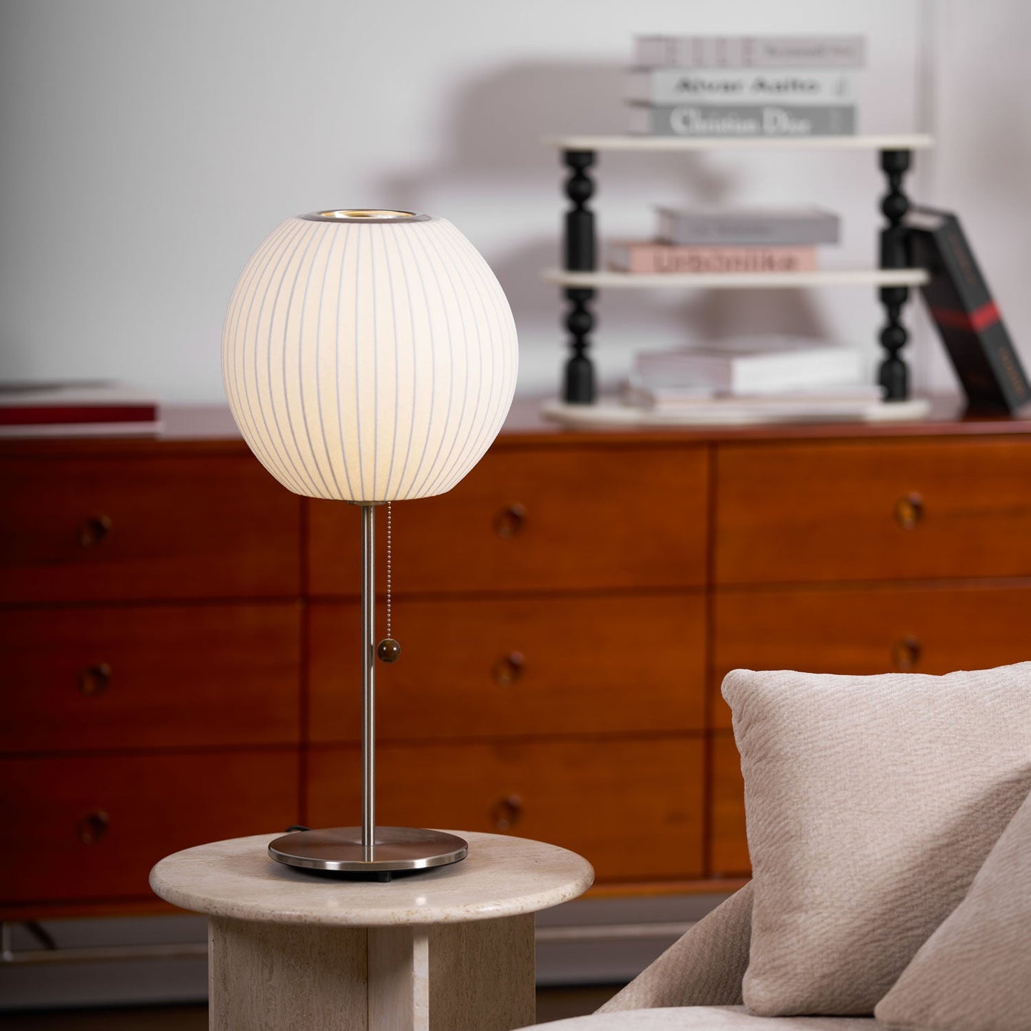 Nelson Table Lamp | Chrome Steel Base & White Shade | Vintage Design