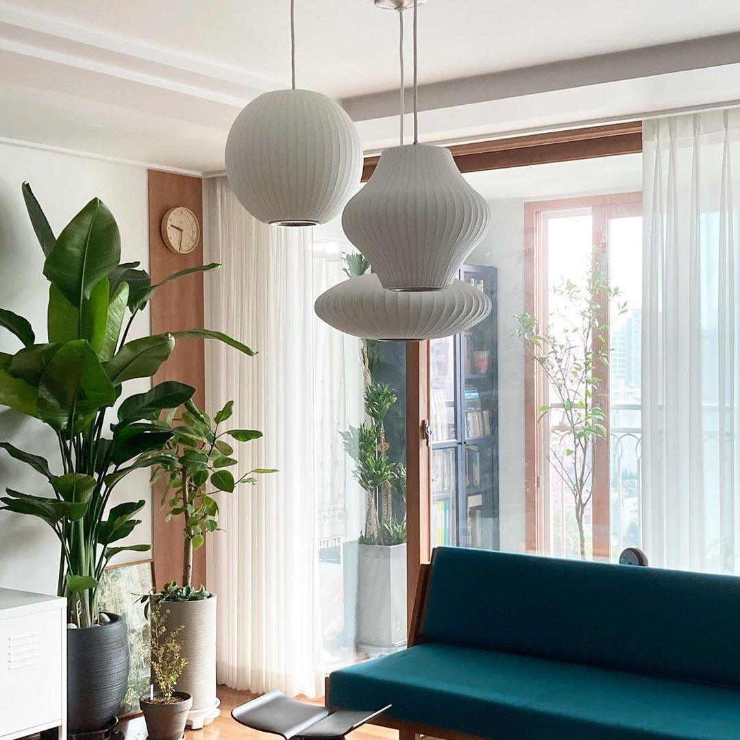 Nelson Bubble Pendant Lamp | Mulberry Silk & Steel | White