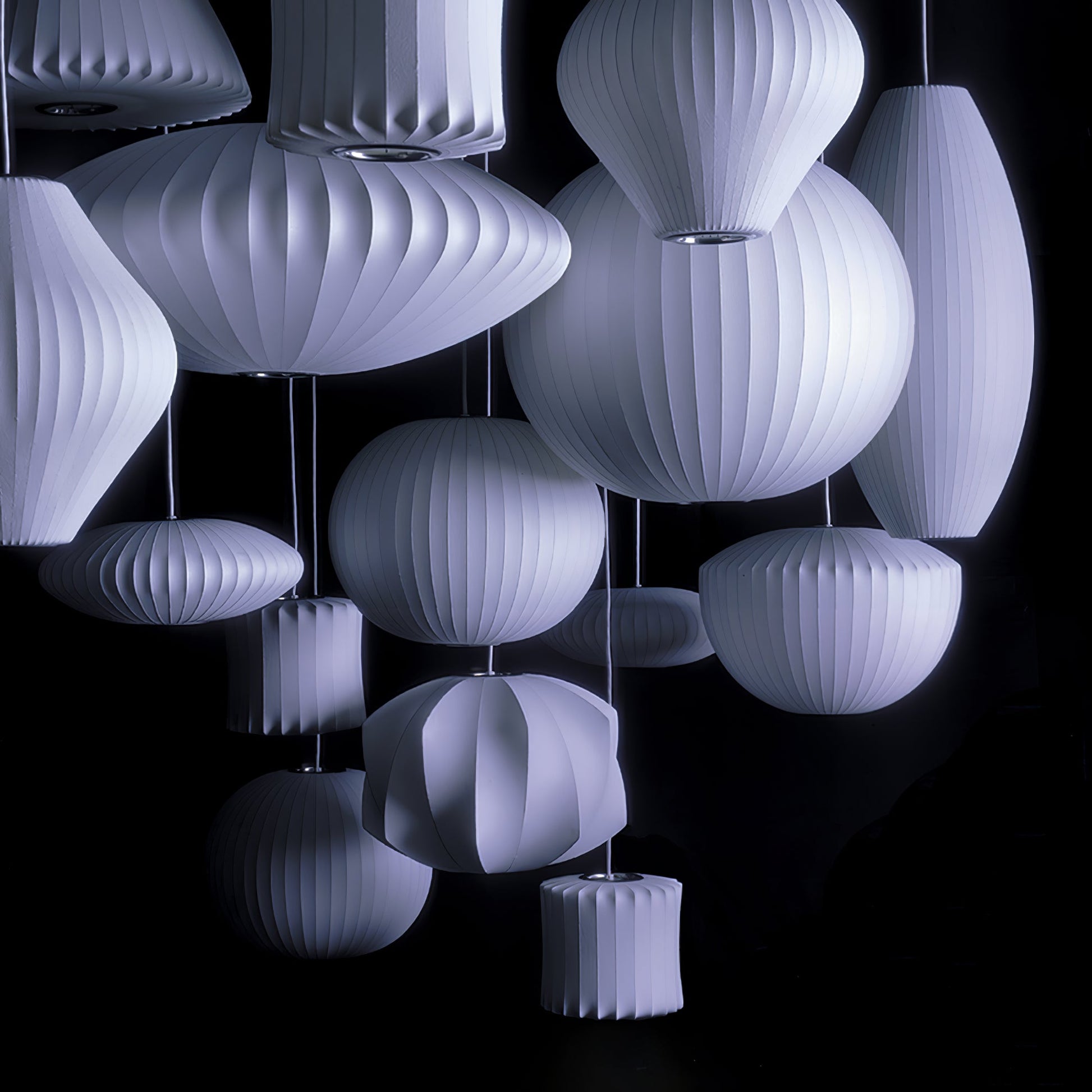 Nelson Bubble Pendant Lamp | Mulberry Silk & Steel | White