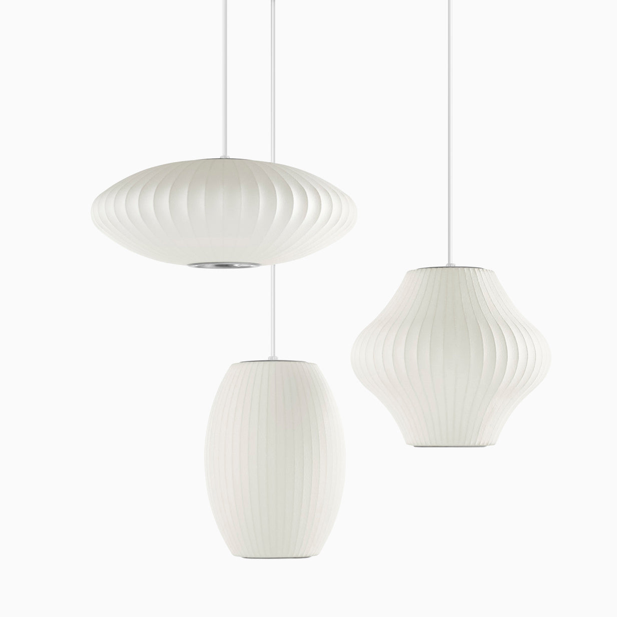 Nelson Bubble Pendant Lamp | Mulberry Silk & Steel | White
