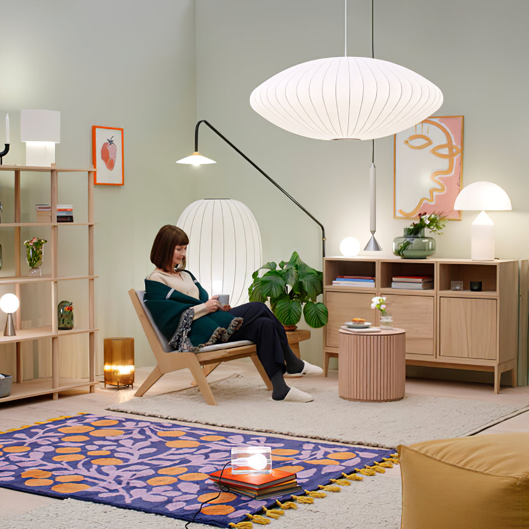 Nelson Bubble Pendant Lamp | Mulberry Silk & Steel | White