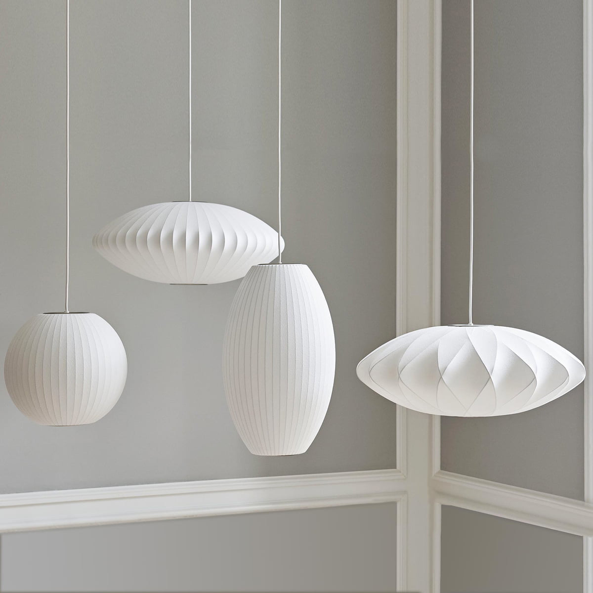 Nelson Bubble Pendant Lamp | Mulberry Silk & Steel | White
