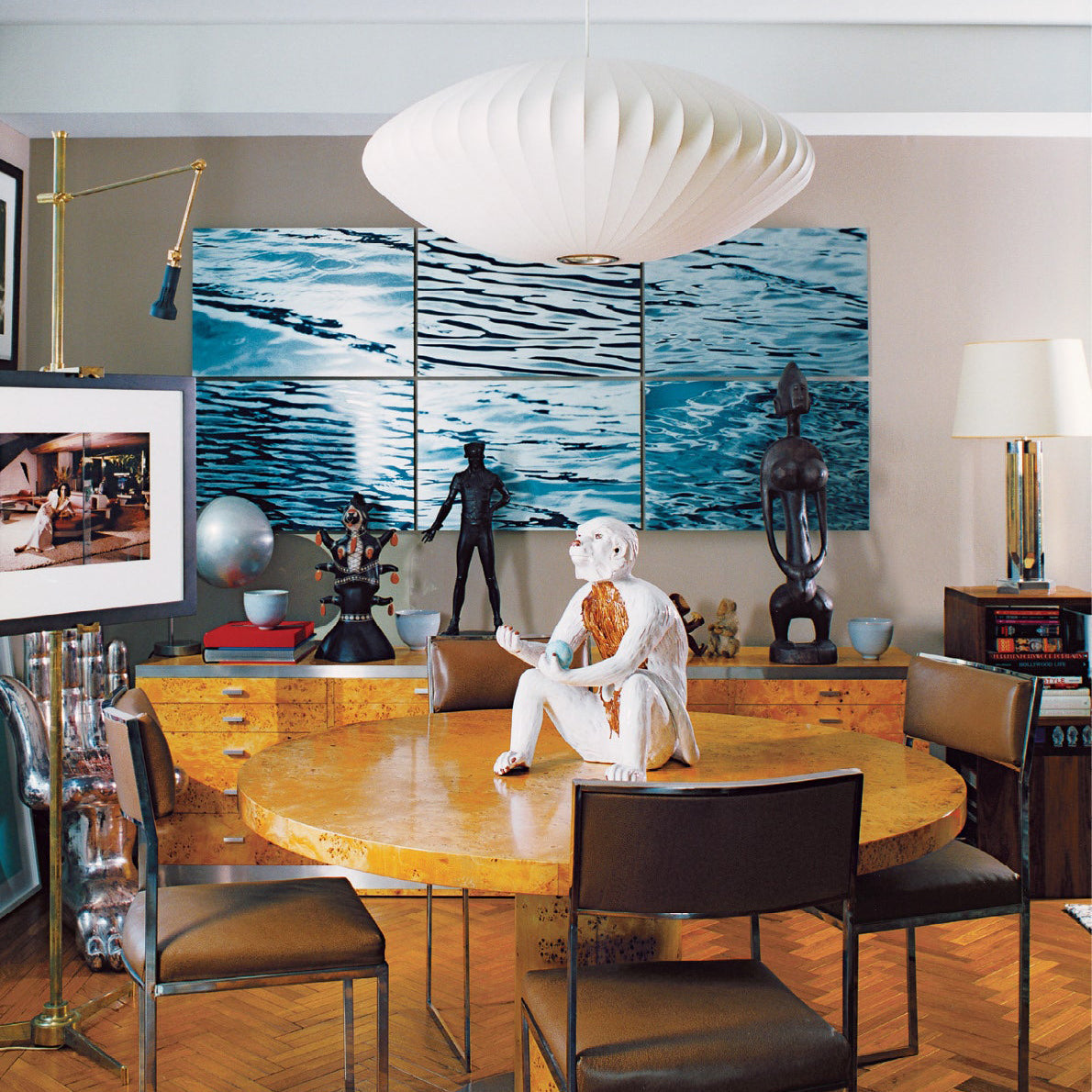 Nelson Bubble Pendant Lamp | Mulberry Silk & Steel | White