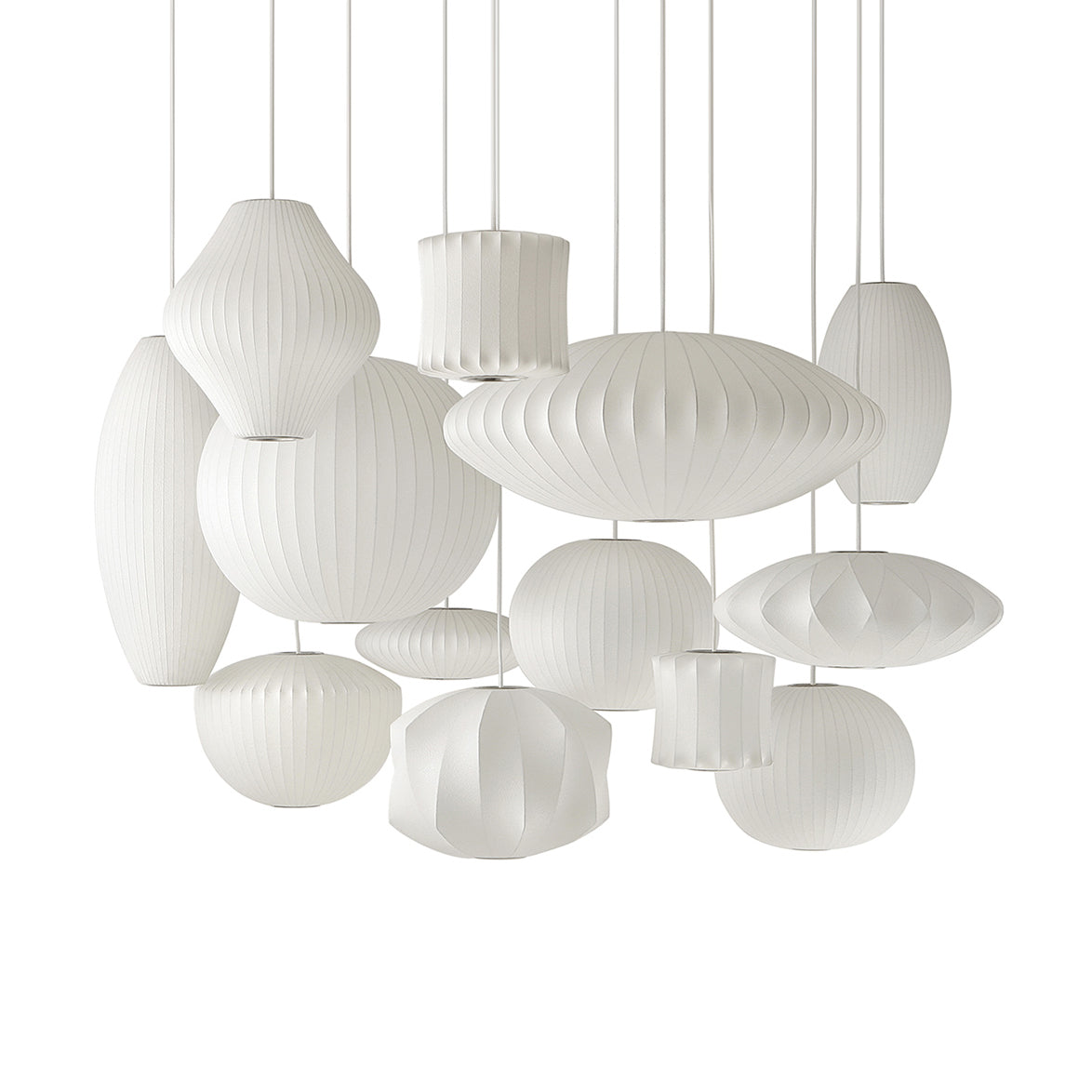 Nelson Bubble Pendant Lamp | Mulberry Silk & Steel | White