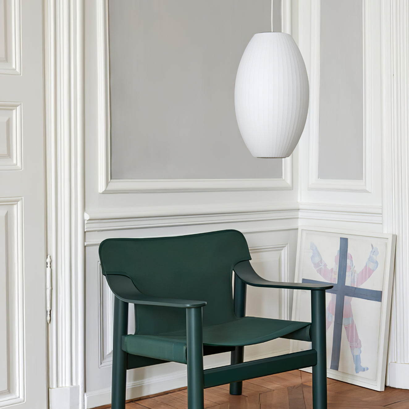 Nelson Bubble Pendant Lamp | Mulberry Silk & Steel | White