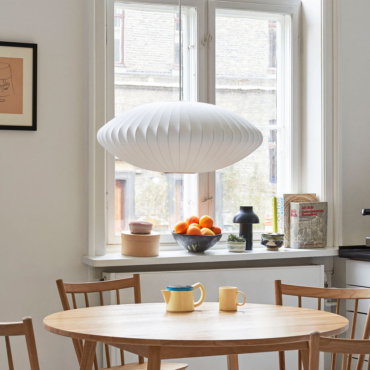 Nelson Bubble Pendant Lamp | Mulberry Silk & Steel | White