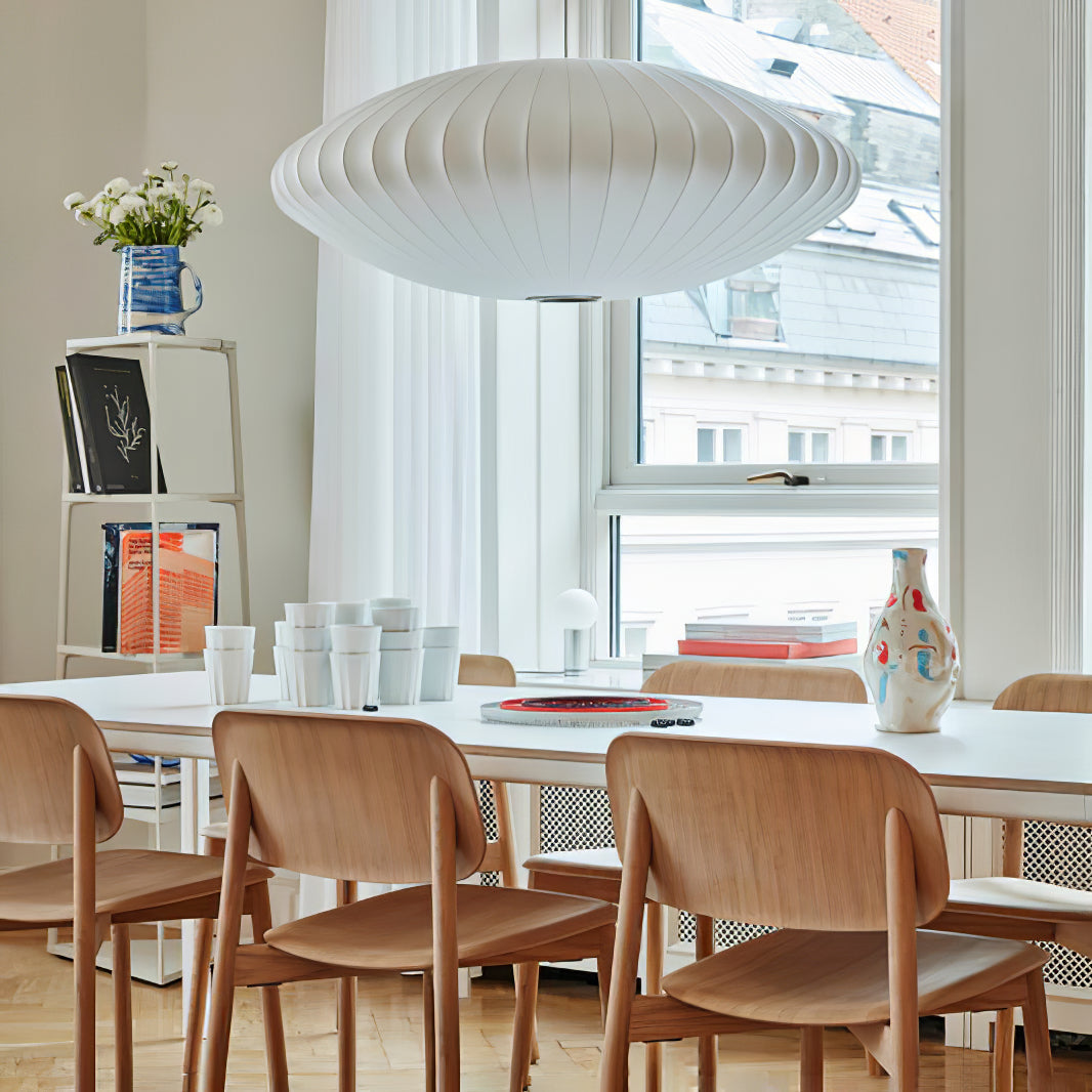 Nelson Bubble Pendant Lamp | Mulberry Silk & Steel | White