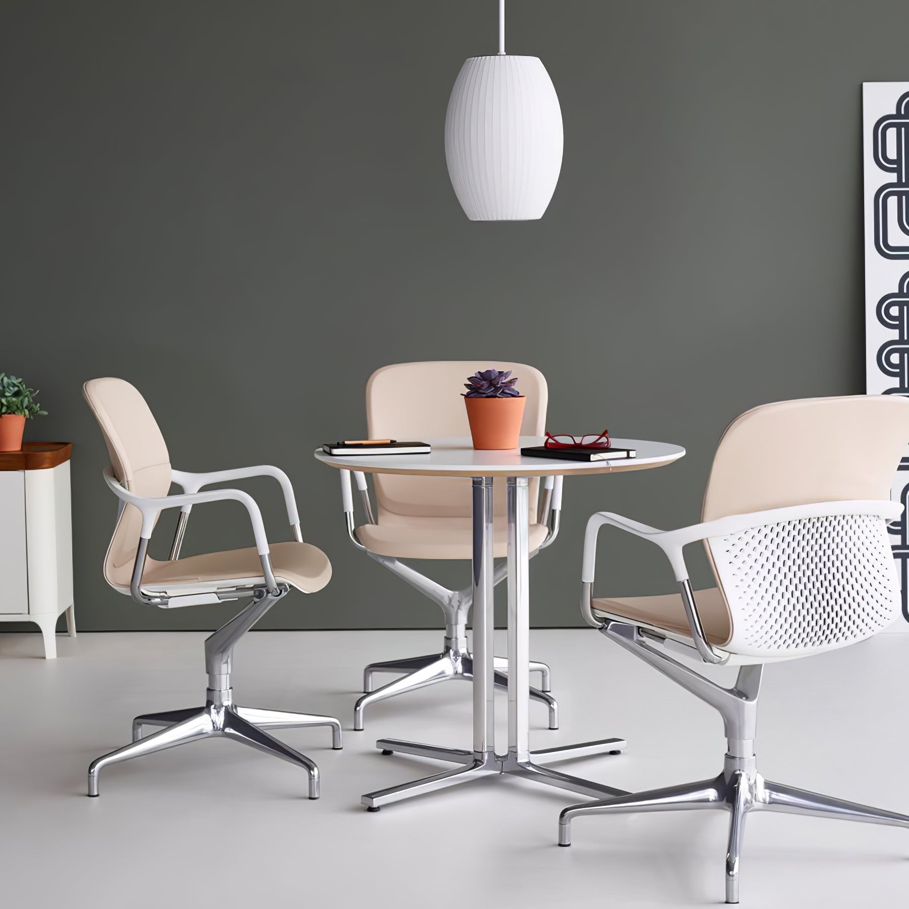 Nelson Bubble Pendant Lamp | Mulberry Silk & Steel | White