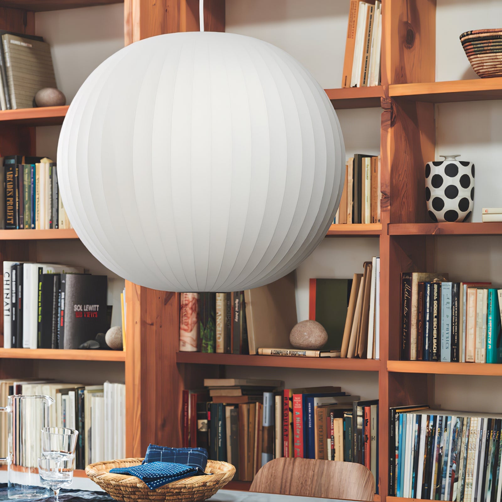 Nelson Bubble Pendant Lamp | Mulberry Silk & Steel | White