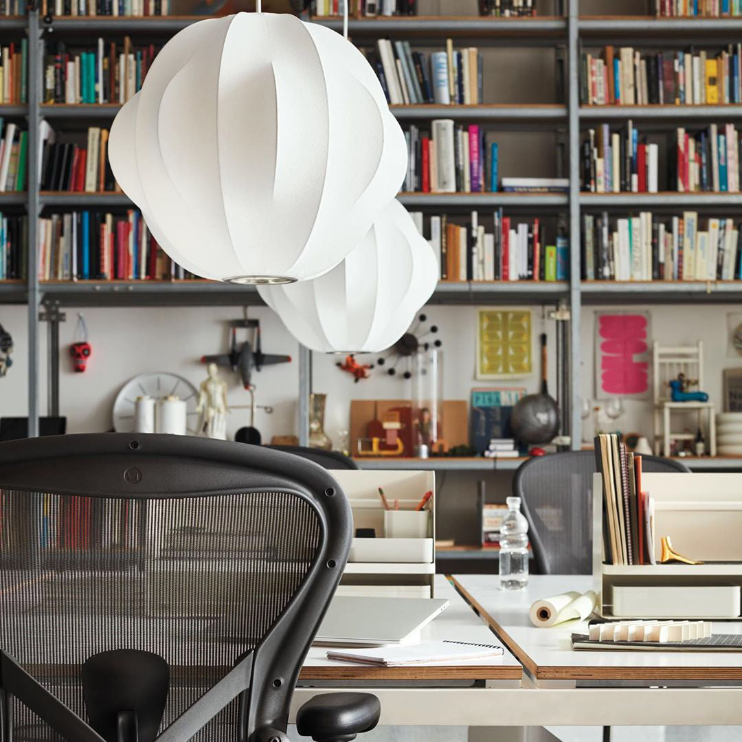 Nelson Bubble Pendant Lamp | Mulberry Silk & Steel | White
